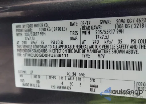 2017 Ford Escape Se z USA, uszkodzony, nr VIN 1FMCU0GD0HUE86111